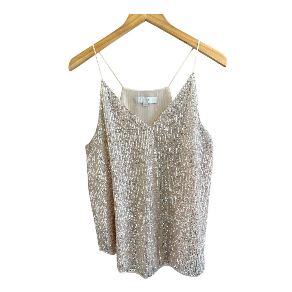 LOFT Metallic Cream Sequin Spaghetti-Strap Camisole